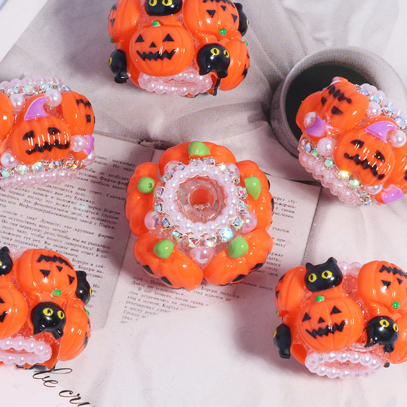 Wholesale 5pcs/pack  pumpkin diamond ball straight hole beads DIY accessories